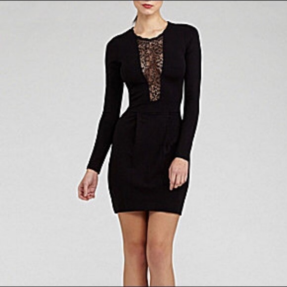 French Connection Dresses & Skirts - {euc} Alicia Sheer Lace Slash Front Bodycon Dress